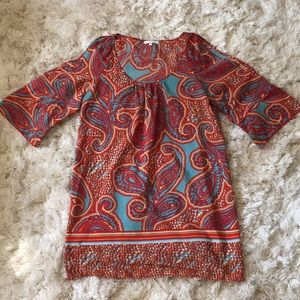 Blue, Burnt Orange, Red Boho Patterned Dress🏝❤️🧡